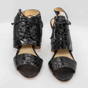 Alexandre Birman Python Textured Lace Up Black Heels